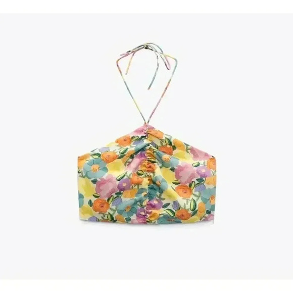 Zara Pastel Floral Halter Crop Top Size Medium Coquette Bloggers Favorite - Picture 1 of 6